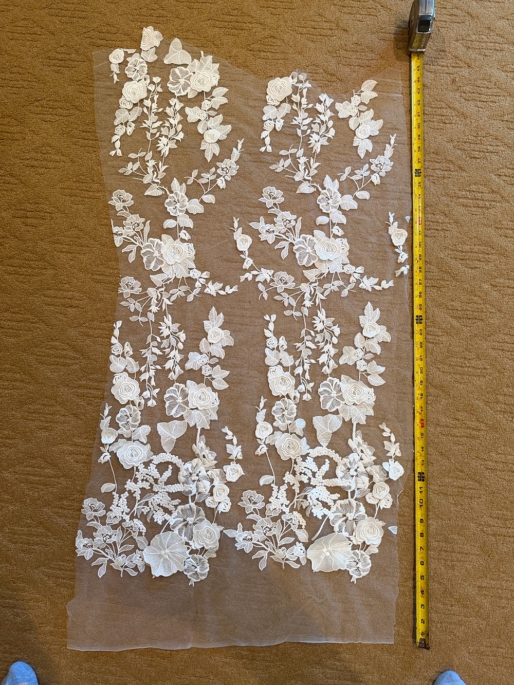 White Floral Embroidered Lace Fabric Panel